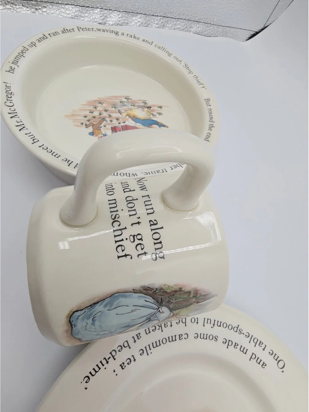 Vintage Wedgwood Beatrix Potter Peter Rabbit 3 Pc Child's Dinnerware Set